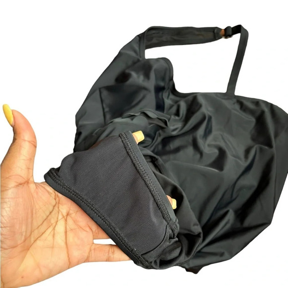 CupShe Solid Black V-Neck One Piece Swimsuit Scalloped Wide Straps Size 1X Pad - Picture 8 of 11